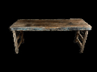 Console brutaliste ou table pliante en fer et plateau bois
