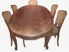 Table salle à manger en merisier style Louis XV 103274601/CFHX96JE, 5 chaises empaillées